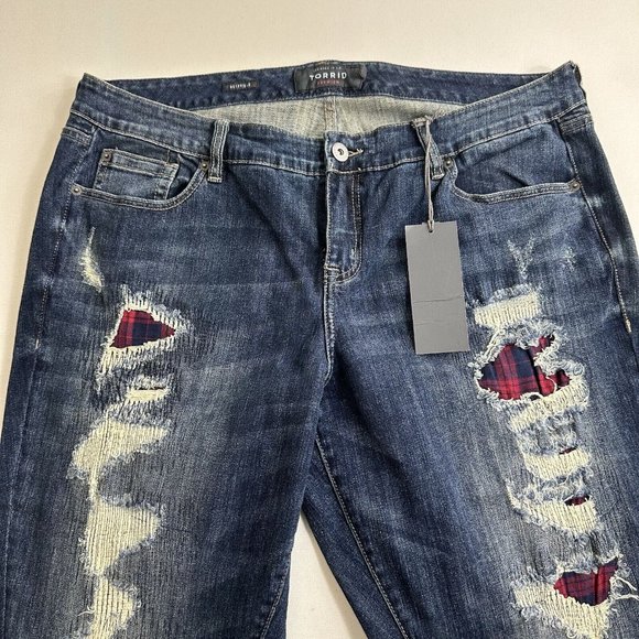 Torrid Premium‎ Distressed Plaid Patch Boyfriend Jeans 20R Blue Casual - Picture 4 of 9